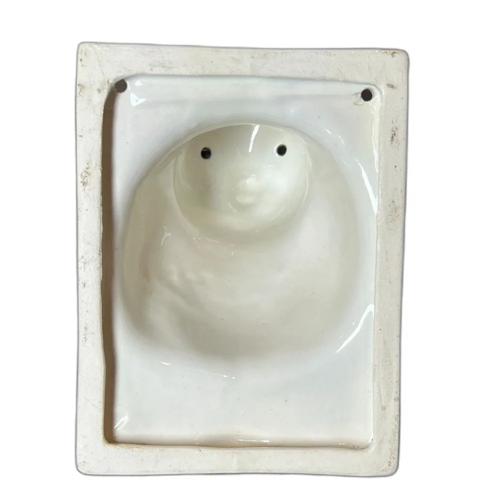Vintage White Ceramic Pig Wall Hanger Amber Eyes, Hand Towel, Apron Holder Mount